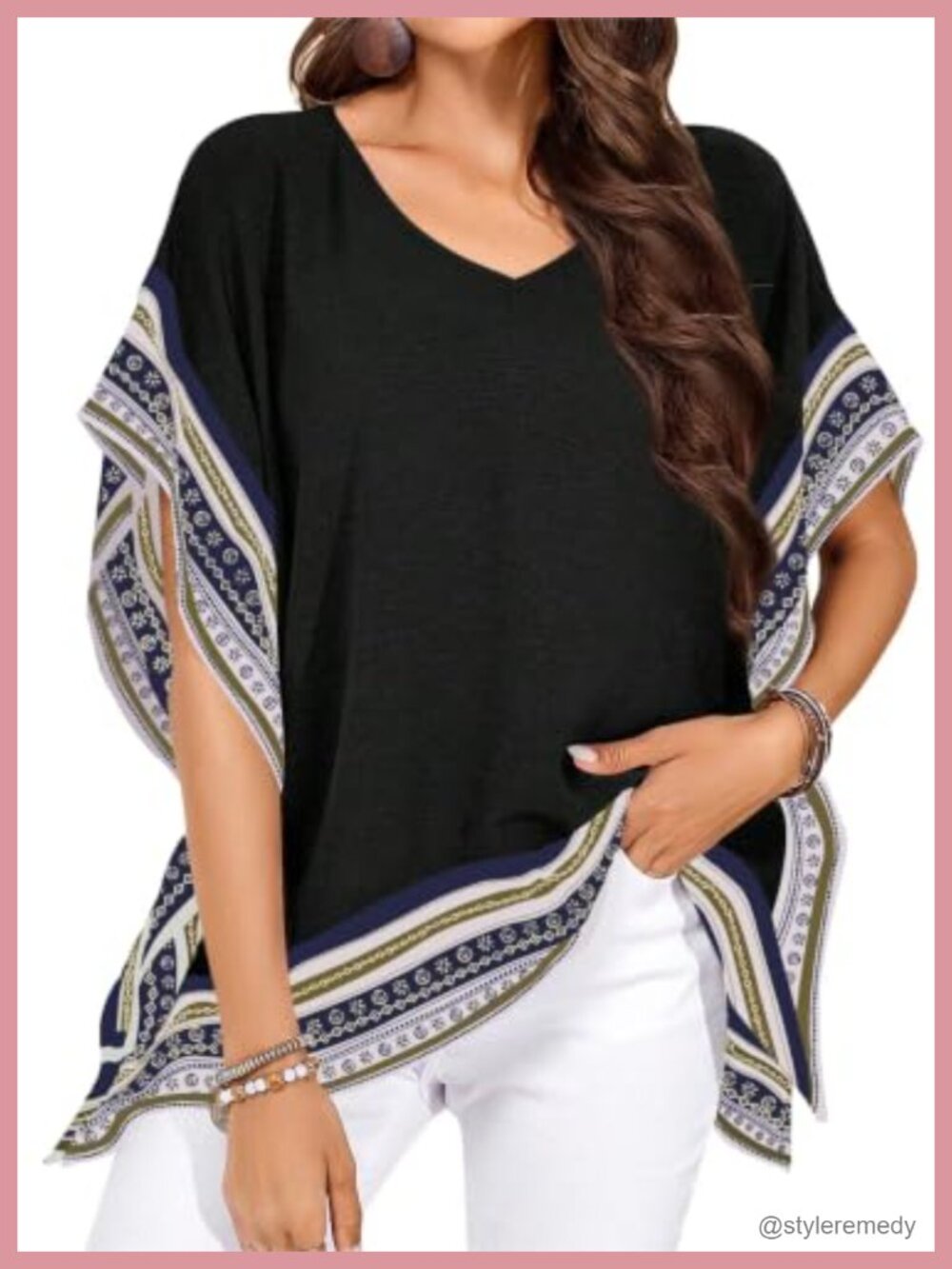 Womens Batwing Short Sleeve V Neck Floral Flowy Boho Tunic Top